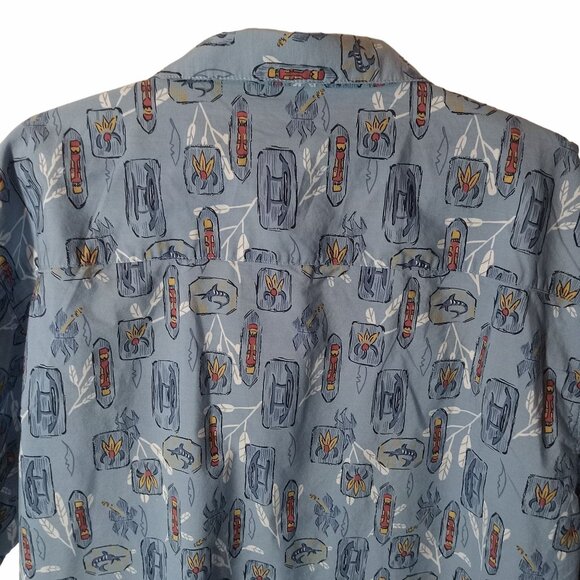 Op Sport Blue Hawaiian Surf Print Short Sleeve XL Tiki Cotton Aloha Beachwear - Picture 9 of 9